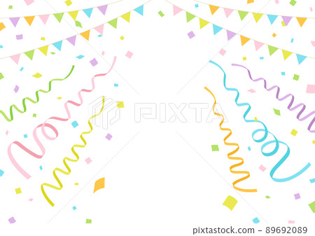Kusudama-style frame vector material / ribbon / confetti / pastel color / Easter / baby 89692089