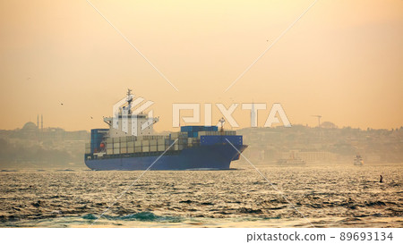 Container ship in the Bosphorus Strait. Istanbul, Turkey. Container ship in the Bosphorus Strait. Istanbul, Turkey. 89693134