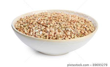 Green buckwheat in bowl isolated on white 89693279