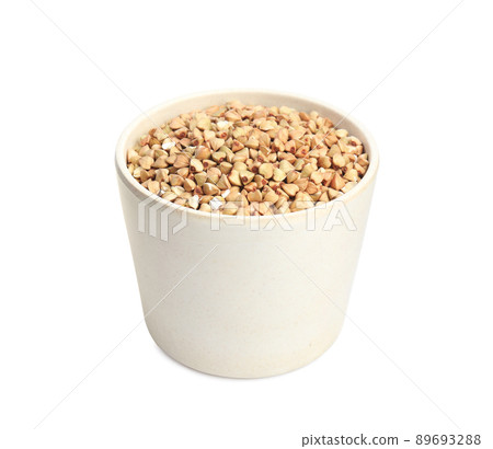 Green buckwheat in bowl isolated on white 89693288