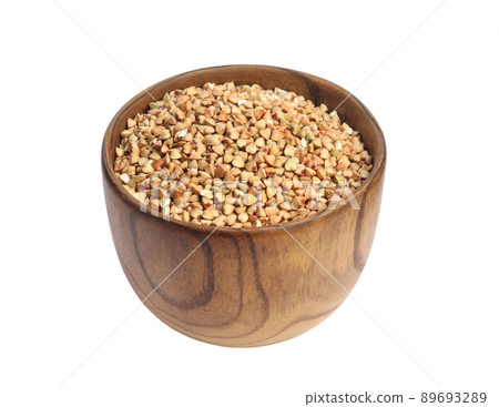 Green buckwheat in bowl isolated on white 89693289