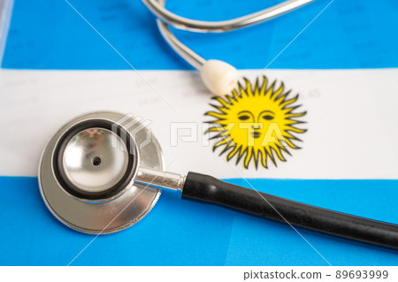 Black stethoscope on Argentina flag background, Business and finance concept. 89693999