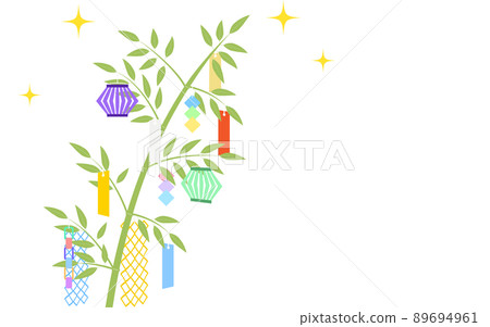 Tanabata Festival, bamboo leaves decorated with strips, copy space 89694961