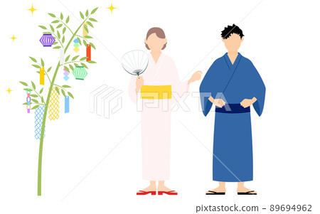 Men and women in yukata looking at the Tanabata Festival and Tanabata decorations Men and women in yukata looking at the Tanabata Festival and Tanabata decorations 89694962