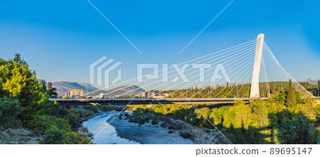 Millennium bridge over Moraca river in Podgorica, Montenegro Millennium bridge over Moraca river in Podgorica, Montenegro 89695147