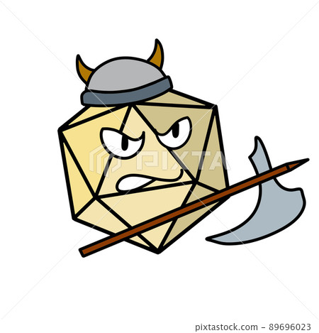Cartoon dice for fantasy dnd and rpg. Medieval warrior wearing helmet with weapon 89696023