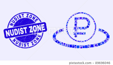 Blue Distress Nudist Zone Seal and Rouble Area Mosaic 89696046