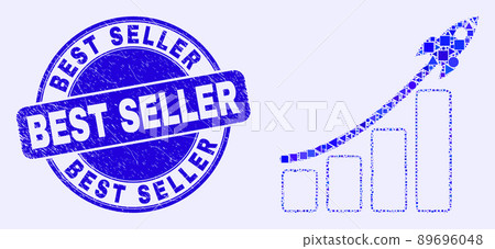 Blue Scratched Best Seller Stamp and Rocket Bar Chart Mosaic Blue Scratched Best Seller Stamp and Rocket Bar Chart Mosaic 89696048
