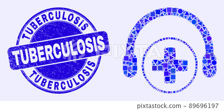 Blue Scratched Tuberculosis Stamp and Medical Assistance Headphones Mosaic Blue Scratched Tuberculosis Stamp and Medical Assistance Headphones Mosaic 89696197