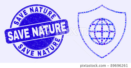 Blue Scratched Save Nature Stamp Seal and Global Shield Mosaic 89696261