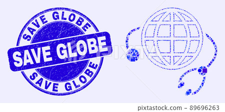Blue Scratched Save Globe Stamp and Global Medical Service Mosaic 89696263