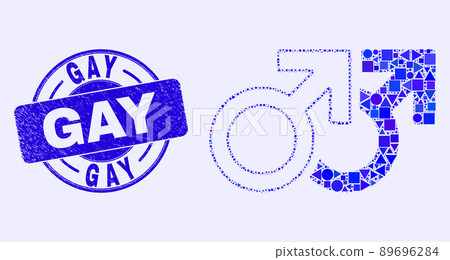 Blue Distress Gay Stamp Seal and Gay Pair Symbol Mosaic 89696284