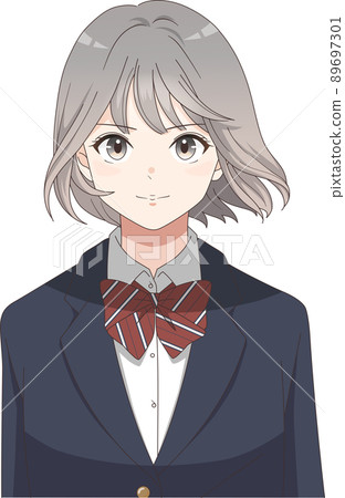 頭髮隨風飄揚的女學生 上衣 絲帶 短髮 89697301
