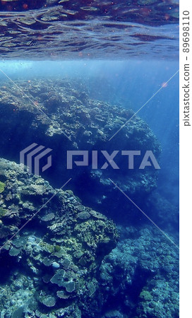 沖繩縣阿嘉島海底珊瑚礁和沙子的美麗海景 89698110