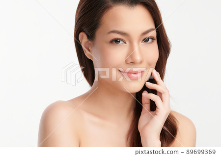 Beautiful young asian woman with clean fresh skin on white background, Face care, Facial treatment, Beautiful young asian woman with clean fresh skin on white background, Face care, Facial treatment, 89699369