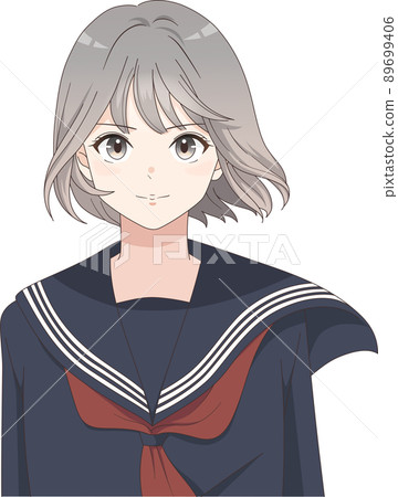 Female student whose hair flutters in the wind, motivated, sailor suit, short hair 89699406