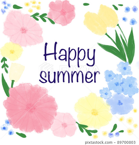 Summer template or card with happy summer lettering, raster illustration 89700803