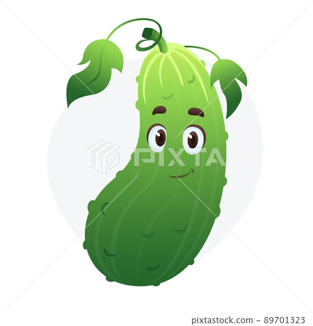 Flat cartoon cucumber character. Funny Vegetable mascot on isolated white background Flat cartoon cucumber character. Funny Vegetable mascot on isolated white background 89701323