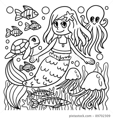Swimming Mermaid Coloring Page for Kids 89702309