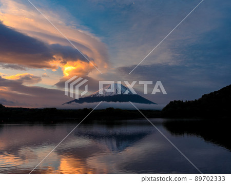 Mt. Fuji and sunrise over Lake Shoji Mt. Fuji and sunrise over Lake Shoji 89702333