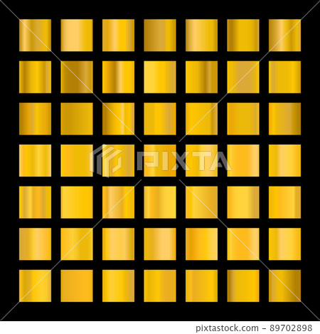 Metalic gradient collection with shiny gold hologram. Holographic foil texture, gold rose, brown and golden gradation. Vector set for frame, ribbon, border, other design 89702898