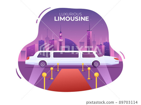 VIP Limousine Car of Red Carpet for Celebrity Superstar Walk with Night City Landscape View in Flat Cartoon Illustration VIP Limousine Car of Red Carpet for Celebrity Superstar Walk with Night City Landscape View in Flat Cartoon Illustration 89703114