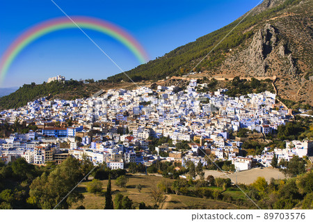 Landscape of the blue city of Morocco, Chefchaouen 89703576