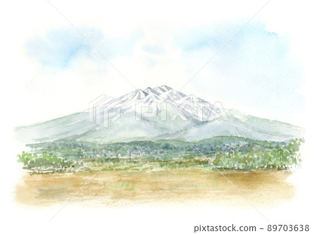 岩木山風景水彩畫 89703638