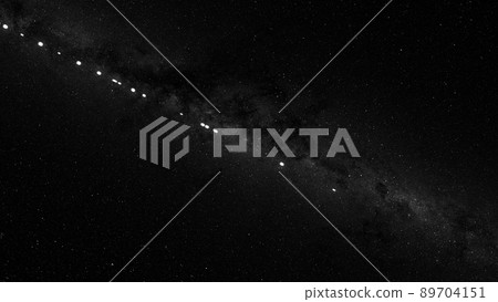 Cubsats are launched into space using a rocket, view from space on the process of launching satellites. 3d animation 89704151