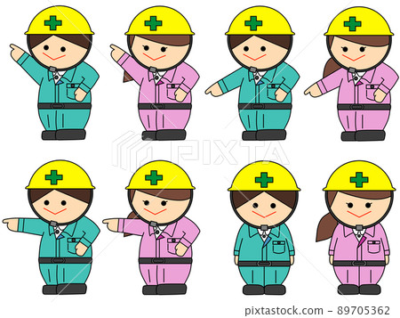 Two working workers pointing confirmation set Two working workers pointing confirmation set 89705362