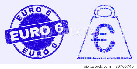 Blue Scratched Euro 6 Stamp and Euro Mass Mosaic 89706749