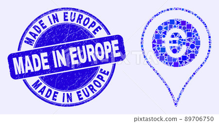 Blue Distress Made in Europe Stamp and Euro Map Marker Mosaic Blue Distress Made in Europe Stamp and Euro Map Marker Mosaic 89706750