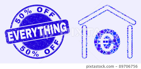 Blue Scratched 50 Percents Off Everything Seal and Euro Bank Mosaic Blue Scratched 50 Percents Off Everything Seal and Euro Bank Mosaic 89706756