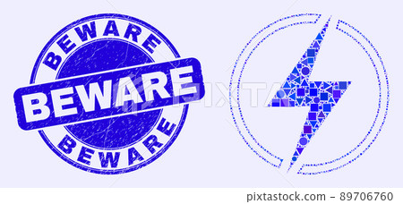 Blue Grunge Beware Seal and Electricity Mosaic Blue Grunge Beware Seal and Electricity Mosaic 89706760