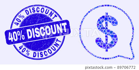 Blue Scratched 40 Percents Discount Stamp and Dollar Message Balloon Mosaic Blue Scratched 40 Percents Discount Stamp and Dollar Message Balloon Mosaic 89706772