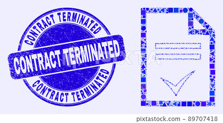 Blue Scratched Contract Terminated Stamp Seal and Agreement Page Mosaic 89707418