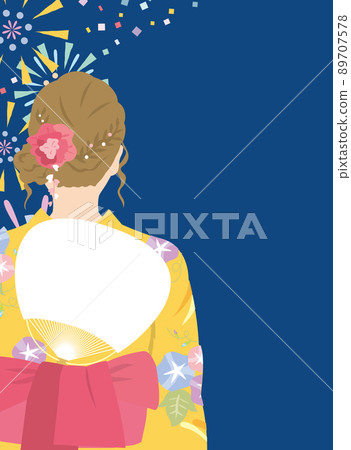 A woman in a yukata, back 89707578