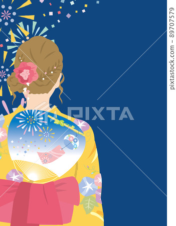 A woman in a yukata, back 89707579