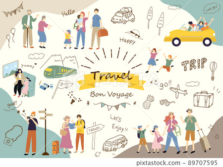 Cute hand-drawn illustration set with travelers - Stock Illustration ...