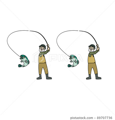 Senior man fishing in the river (joy, surprise) 89707736