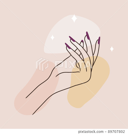 Hand skin care. Massage and paraffin therapy. Vector Illustration of elegant female hands in a trendy minimalist style. Beauty logo for nail studio or spa salon 89707802