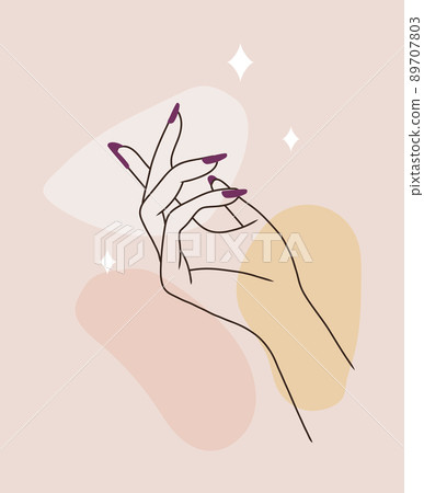 Hand skin care. Massage and paraffin therapy. Vector Illustration of elegant female hands in a trendy minimalist style. Beauty logo for nail studio or spa salon 89707803