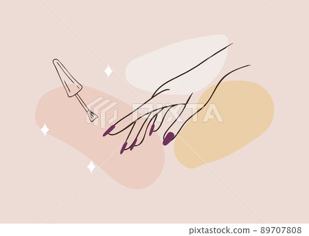 Elegant female hand. Manicure and pedicure concept. Vector Illustration in trendy outline style. Design element for web icons, nail art studio or spa salon logo 89707808