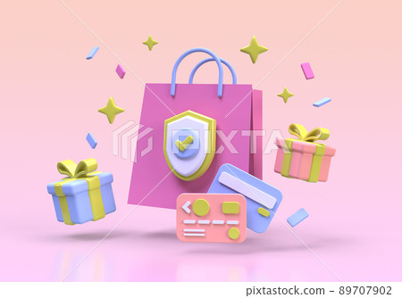 Modern shield guard with laptop illustration background 3D render icon for business 89707902