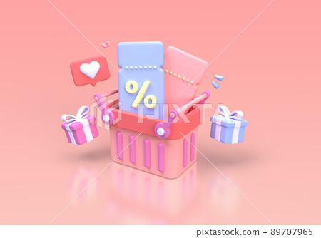 Coupon with a percentage sign for a bargain purchase online business idea concept background 89707965