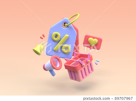 Coupon with megaphone and a percentage sign for a bargain purchase online business idea concept background 89707967