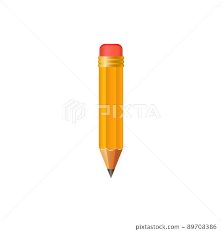 Wooden realistic yellow pencil with rubber eraser. Pencils sharp on white background. Vector illustration Wooden realistic yellow pencil with rubber eraser. Pencils sharp on white background. Vector illustration 89708386