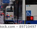 Route bus that runs in the rain 89710497