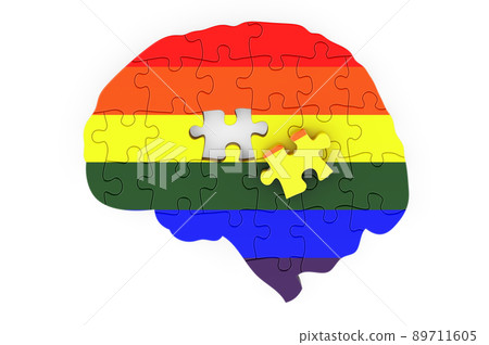 LGBT flag painted on the brain from puzzles. 3D rendering 89711605