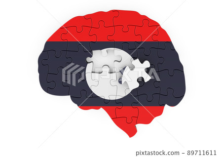 Laotian flag painted on the brain from puzzles. Scientific research and education in Laos concept, 3D rendering 89711611